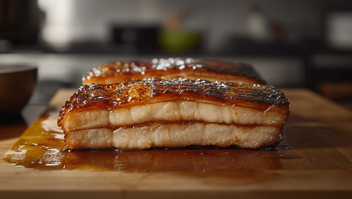 Close-up of pork belly chashu for ramen.