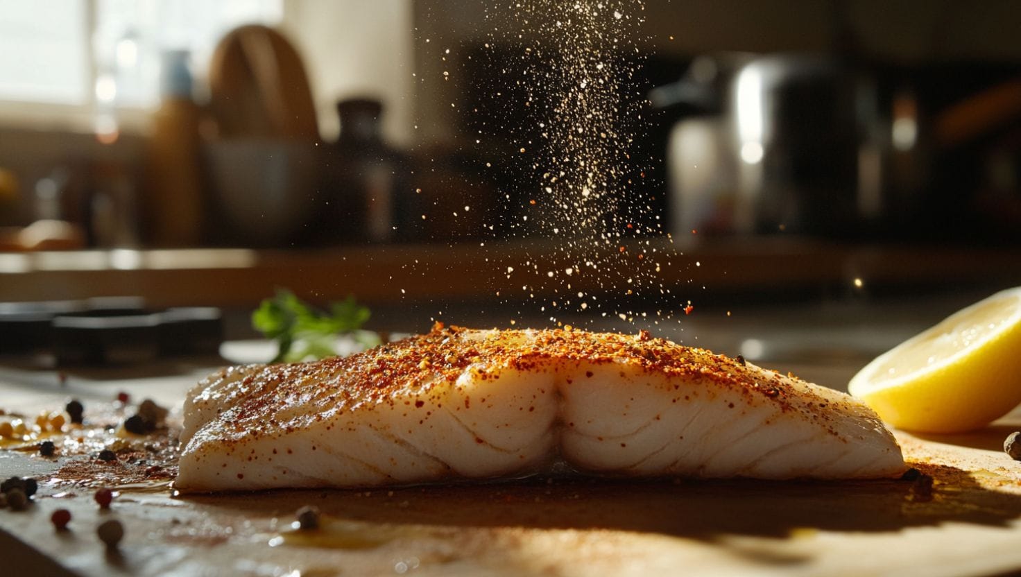 Preparing fish fillet with spices before frying, answering the question: "Do you season fish before or after frying?"