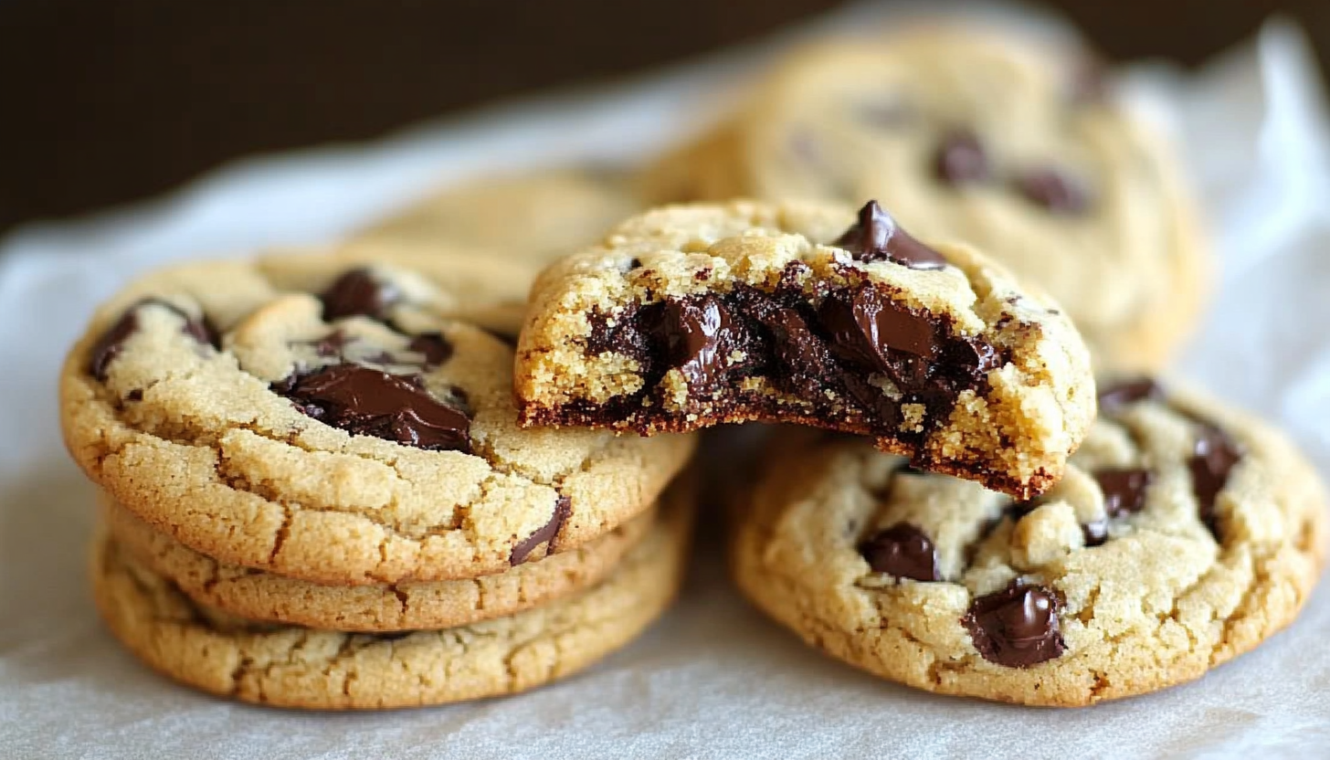 Close-up of freshly baked soft and chewy cookies on a tray